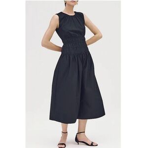 J. Crew Black Sleeveless Midi Dress with Smocked Waist
